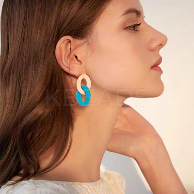 8 Pairs 8 Colors Acrylic Twist Oval Dangle Stud Earrings for Woman EJEW-AN0004-07-1