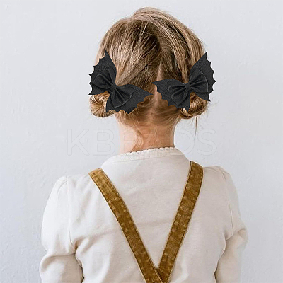 8Pcs 4 Style Halloween Theme Bat & Bowknot Imitation Leather Alligator Hair Clips & Hair Barrettes PHAR-WR0001-01-1