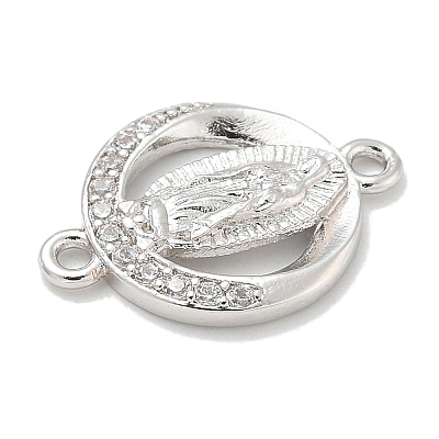 Rack Plating Brass Micro Pave Clear Cubic Zirconia Religion Virgin Mary Connector Charms KK-L224-094P-07-1