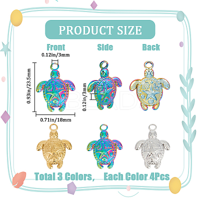 12Pcs 3 Colors Ion Plating(IP) 201 Stainless Steel Pendants STAS-CN0001-37-1
