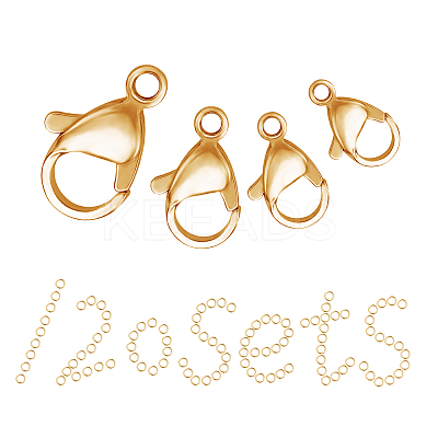 Brass Lobster Claw Clasps and Open Jump Rings KK-SC0001-41G-1