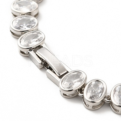 Clear Cubic Zirconia Oval Link Chain Bracelet BJEW-E073-04P-1