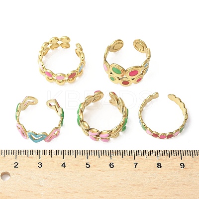 5Pcs Adjustable 304 Stainless Steel Enamel Cuff Rings for Women RJEW-V004-08G-1
