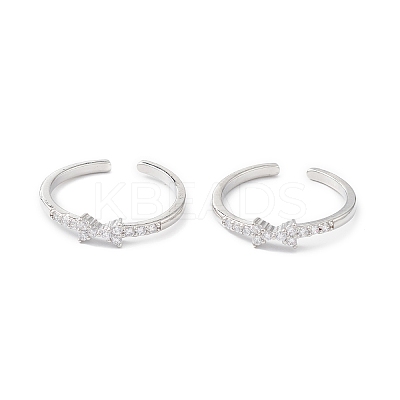 Clear Cubic Zirconia Bowknot Open Cuff Ring RJEW-C056-06P-1