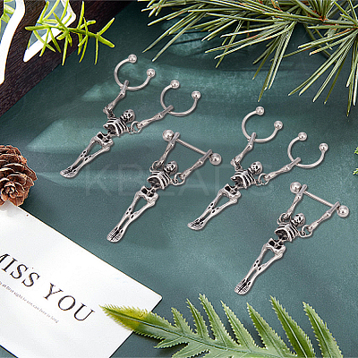 4Pcs 2 Style Stainless Steel Skeleton Skull Dangle Hoop Earrings for Women EJEW-AN0002-52-1