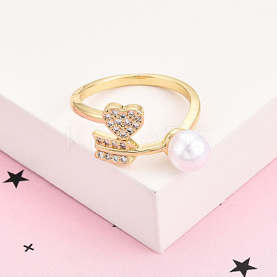 Brass Micro Pave Clear Cubic Zirconia Cuff Rings for Women KK-T074-02G-1