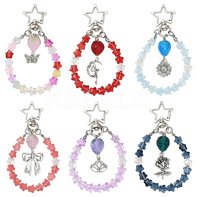 Glass Star & Alloy Bowknot Pendant Decoration HJEW-YW00071-01-1