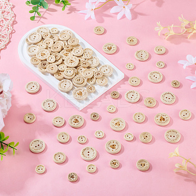 120Pcs 6 Styles Wooden Buttons BUTT-TA0001-33-1
