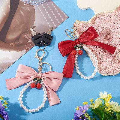 2Pcs 2 Colors Polyester & Alloy & Plastic Keychains KEYC-TA0001-52A-1