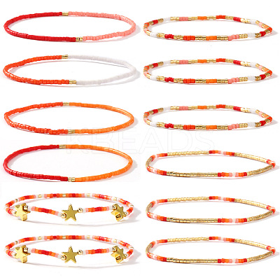 10Pcs Glass Seed Bead Stretch Bracelet Set LV7634-1-1