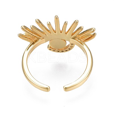 Clear Cubic Zirconia Evil Eye Wide Open Cuff Ring with Enamel for Women RJEW-N035-098B-1