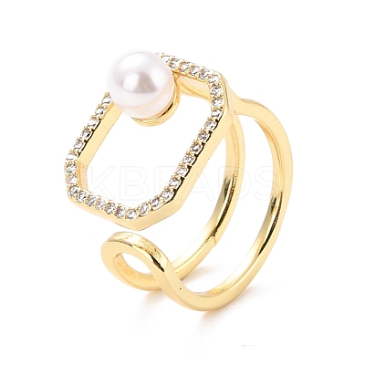Hollow Rectangle Cubic Zirconia Cuff Ring for Mother's Day RJEW-C004-16-RS-1