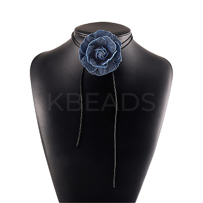 Denim Rose Flower Lace-up Choker Necklaces for Women FS-WG56290-01-1