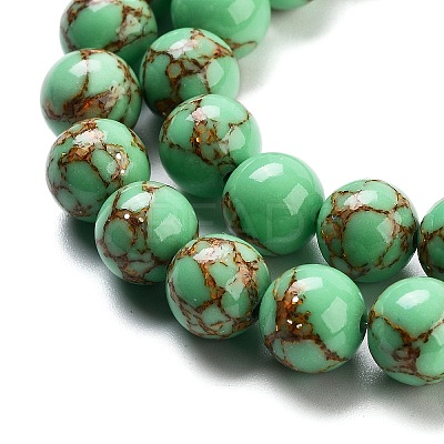Synthetic Gold Line Turquoise Beads Strands G-H026-01E-03-1