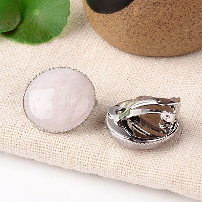 Natural Rose Quartz Dome/Half Round Clip-on Earrings EJEW-J090-05-1