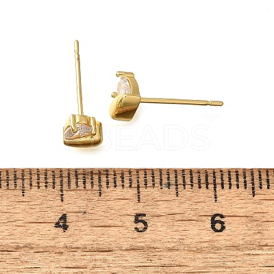 Heart Brass Micro Pave Clear Cubic Zirconia Stud Earrings EJEW-R018-07G-1