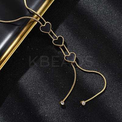 Triple Heart 304 Stainless Steel & Black Plastic Y Necklaces for Women NJEW-U032-13G-02-1
