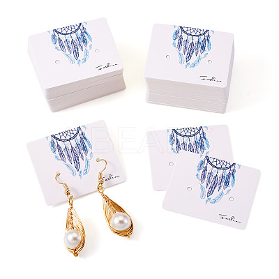 100Pcs Woven Web/Net with Feather Print Paper Jewelry Display Cards CDIS-TA0001-43-1