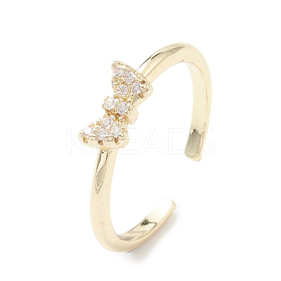 Clear Cubic Zirconia Butterfly Open Cuff Ring RJEW-C056-09G-1