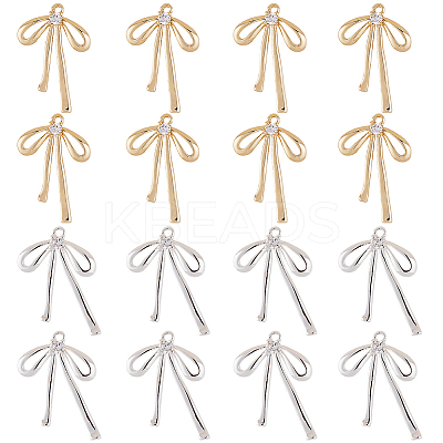 8 Pairs 2 Colors Brass Micro Pave Clear Cubic Zirconia Pendants KK-SC0006-24-1