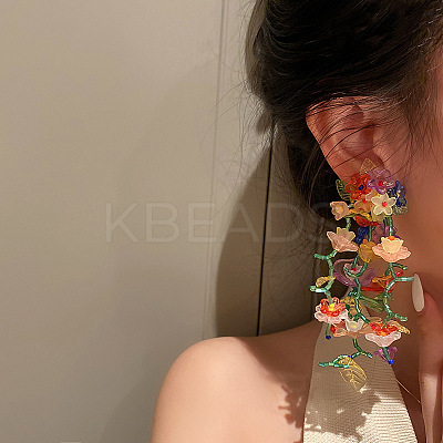 Flower Alloy Glass Seed Beaded Dangle Stud Earrings FS-WGF7797-01-1