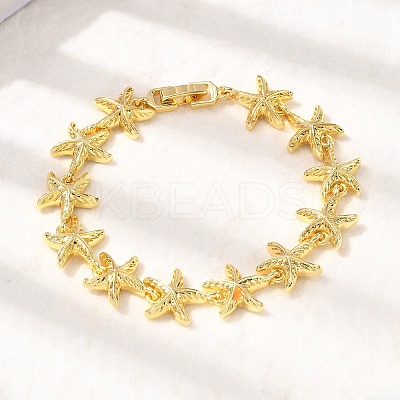 Summer Beach Brass Starfish Link Chain Bracelets BJEW-C118-04G-1