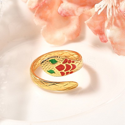 201 Stainless Steel Enamel Snake Open Cuff Ring for Women LS-RJEW-A053-05G-01-1