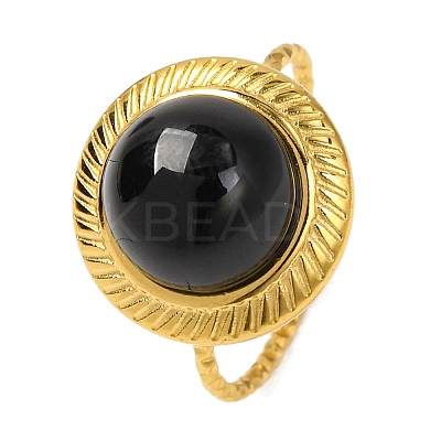 Round Natural Mixed Stone Finger Rings RJEW-Q822-46G-1