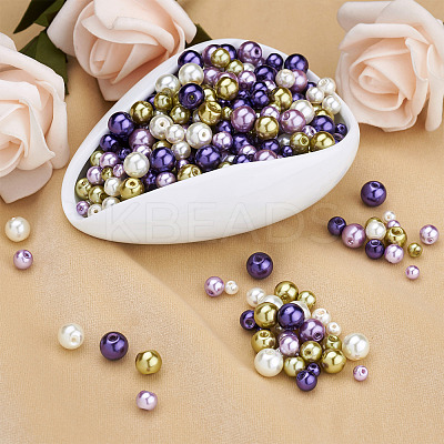 12 Strands 12 Styles Baking Paint Pearlized Glass Pearl Round Bead Strands HY-CW0001-03B-1