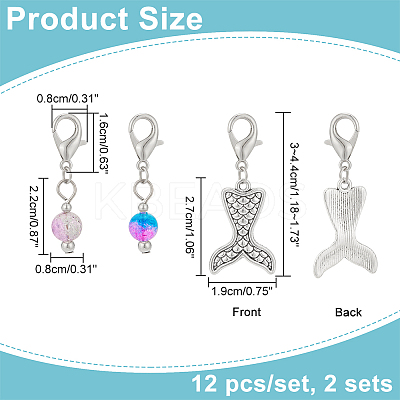 Round & Mermaid Fishtail Pendant Stitch Markers HJEW-AB00312-1