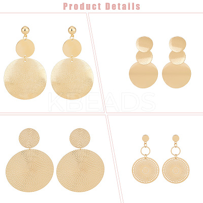 4 Pairs 4 Style Alloy Flat Round Dangle Stud Dangle Earrings for Women EJEW-AN0003-91-1