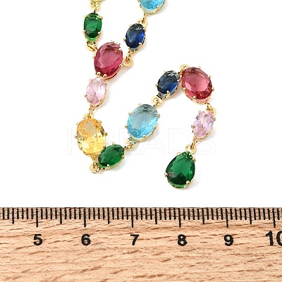 Brass Pave Colorful Cubic Zirconia Geometric Link Chain Necklaces NJEW-C111-03C-1