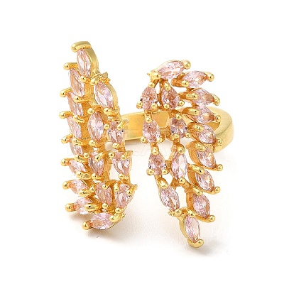 Cubic Zirconia Wing Open Cuff Rings RJEW-Q167-01G-01-1