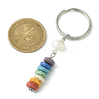 Natural Lava Rock & Natural Cultured Freshwater Pearl Pendant Keychain KEYC-JKC00637-1