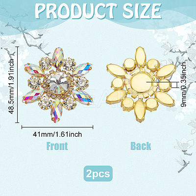 2Pcs Flower Rhinestone Ornament Accessories DIY-FG0006-42G-01-1