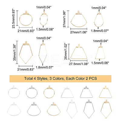 24Pcs 12 Style Sector & Ring & Trapezoid & Rhombus 304 Stainless Steel Pendants STAS-UN0027-16-1