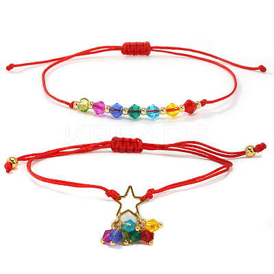 2Pcs Adjustable Glass Beads Braided Bead Bracelets ER5290-2-1