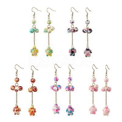 304 Stainless Steel Synthetic Turquoise Tortoise Dangle Earrings EJEW-JE06512-01-1