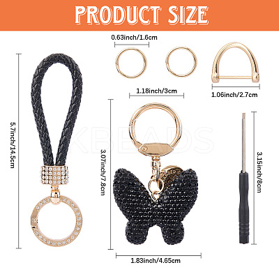 2Pcs 2 Styles PU Leather and Alloy Rhinestone Braided Keychain & Pendant Decorations KEYC-CN0001-11A-1