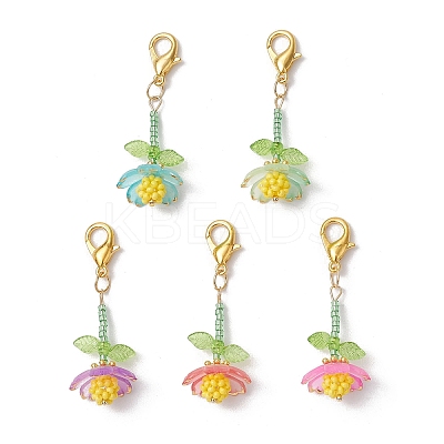 Handmade Glass Seed Beaded and Acylic Flower Pendant Decorations Sets HJEW-MZ00255-1