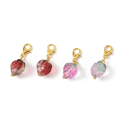 4Pcs 2 Styles Handmade Lampwork Strawberry Pendant Decorations HJEW-FS00041-01-1