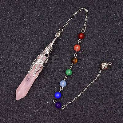 Natural Rose Quartz & Mixed Gemstone Bullet Pointed Dowsing Pendulums CHAK-PW0001-051C-1