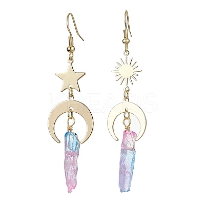 Moon & Star & Sun Brass Asymmetrical Earrings EJEW-JE05459-1