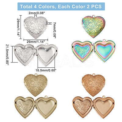 8Pcs 4 Style 304 Stainless Steel & 316 Stainless Steel Locket Pendants STAS-UN0027-58-1