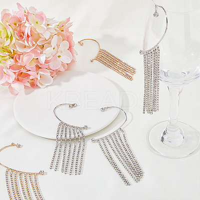 8Pcs 4 Style Crystal Rhinestone Chain Tassel Dangle Cuff Earrings EJEW-HY0001-02-1