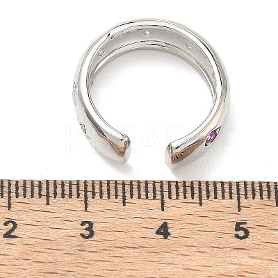 Brass Micro Pave Colorful Cubic Zirconia Cuff Open Rings RJEW-Z145-05P-1