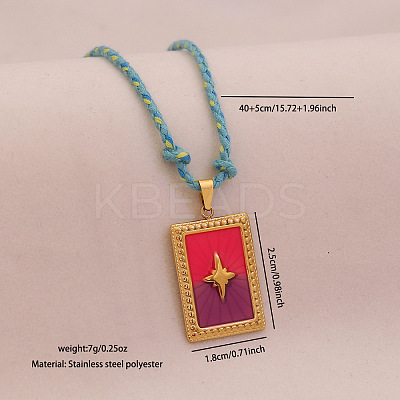 304 Stainless Steel Enamel Rectangle Medal with Star Pendnat Necklaces FS-WGFFC06-03-1