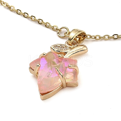 Maple Leaf Light Gold Brass Micro Pave Cubic Zirconia Pendant Necklaces NJEW-E105-14KCG-01-1