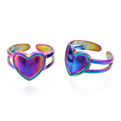 304 Stainless Steel Heart Cuff Rings RJEW-N038-118M-1