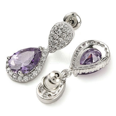 Rack Plating Brass Micro Pave Cubic Zirconia Dangle Stud Earrings EJEW-I304-18P-01-1